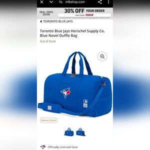 Brand New MLB Toronto Blue Jays Herschel Supply Co. Blue Novel Duffle Bag